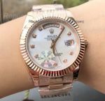 Copy Rolex Day-Date 36mm Rose Gold White MOP Dial Diamond Markers Man's Watch